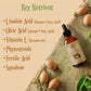 Bottle of natural oil with key nutrients listed on a beige background